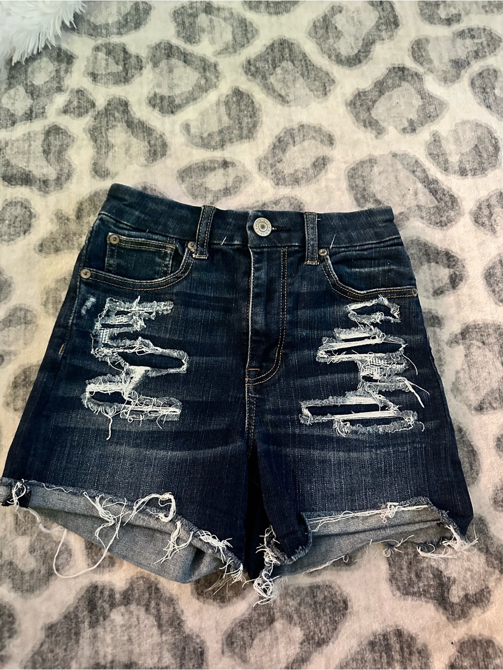 American Eagle Outfitters Dark Blue Distressed Denim Shorts